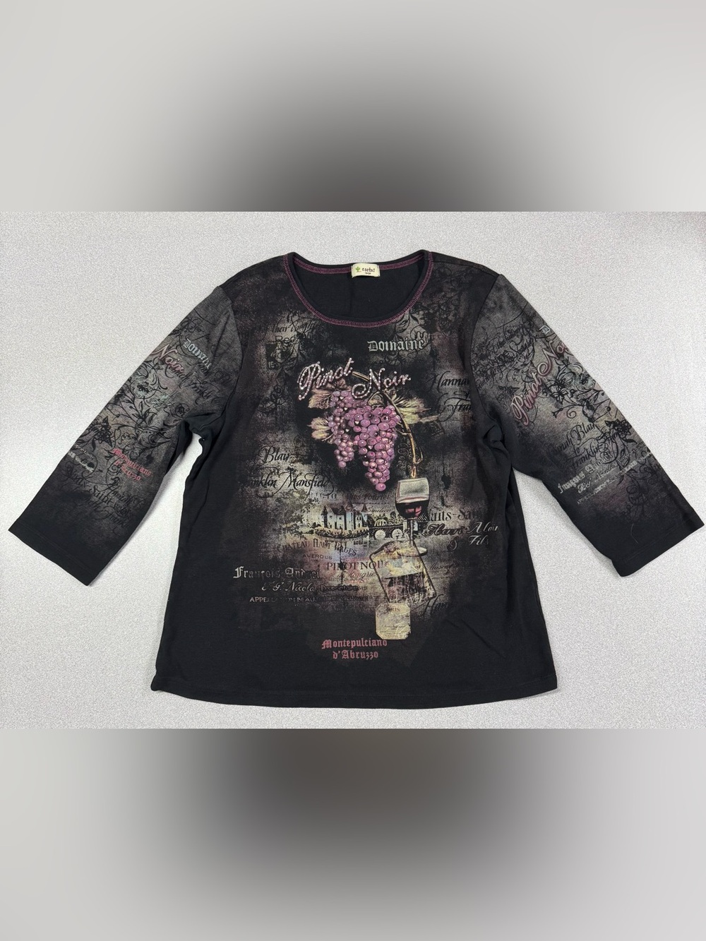 Cactus Y2K Black and Purple Pinot Noir Vineyard Shirt Allover Print 3/4 Sleeve